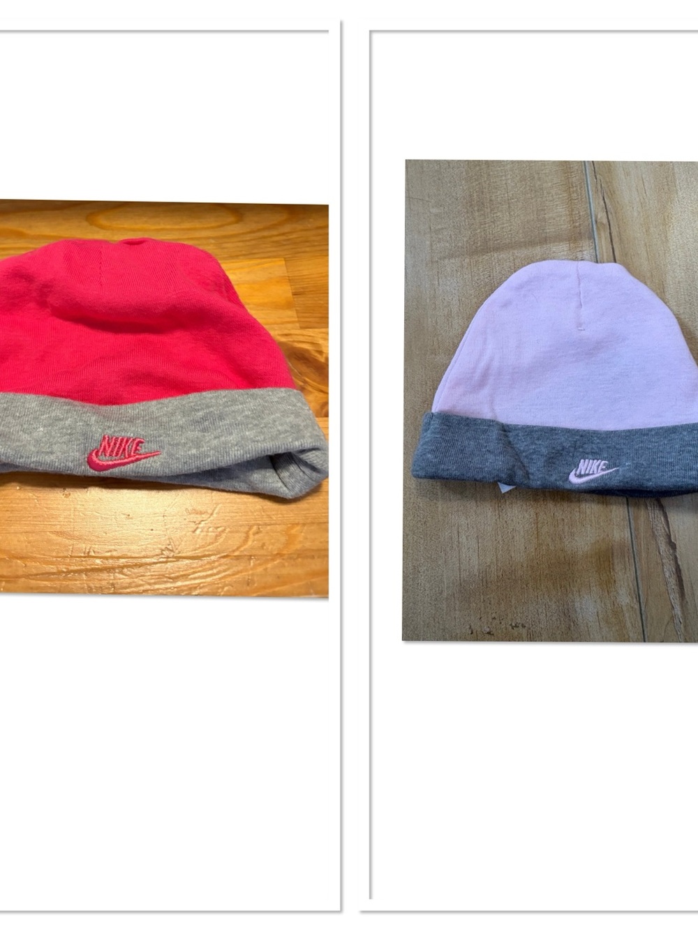 BundlesNike Kids Reversible-Look Beanies — Hot Pink & Light Pink with Gray Cuffs